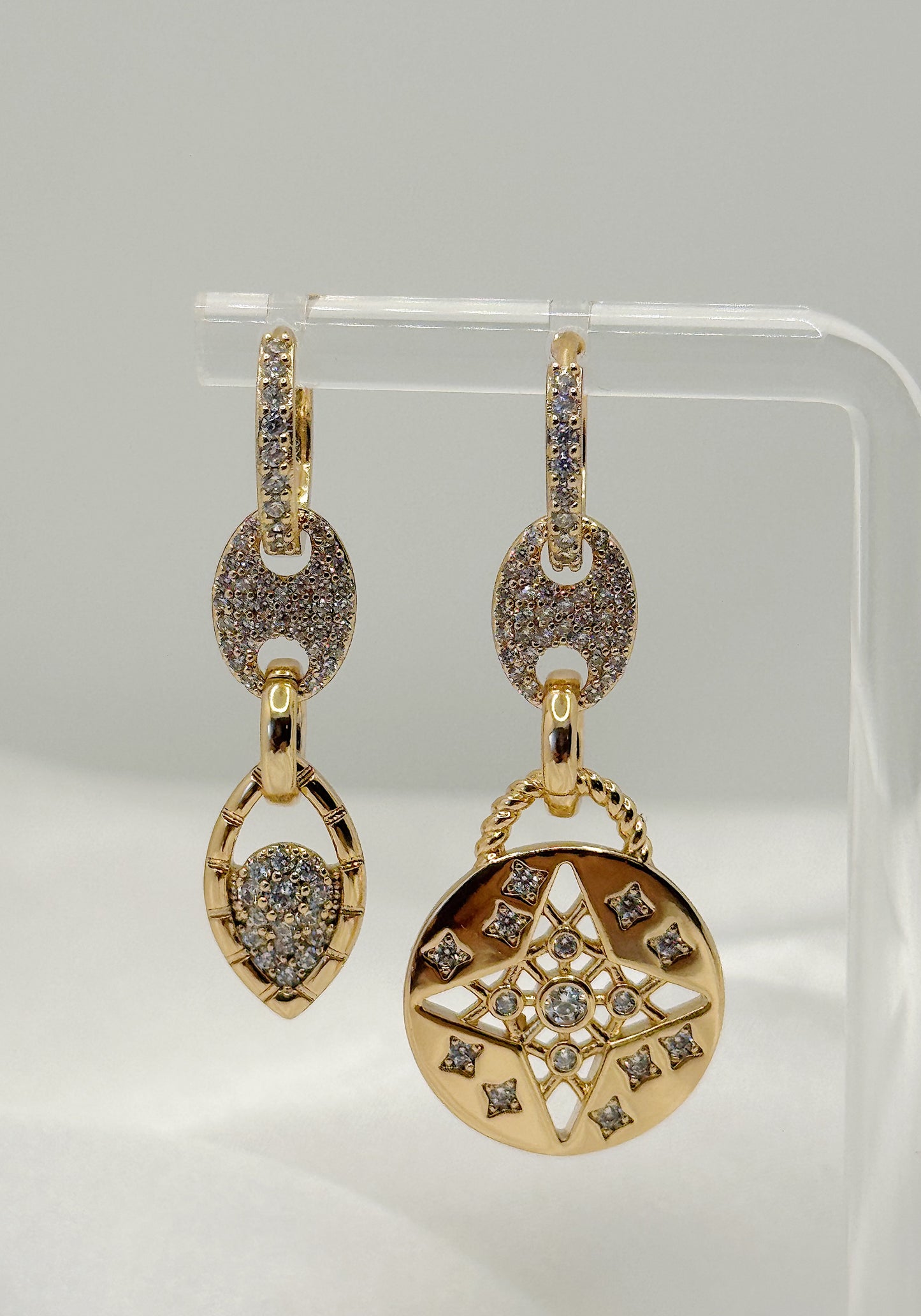 Starlight Medallion & Heart Drop Earrings