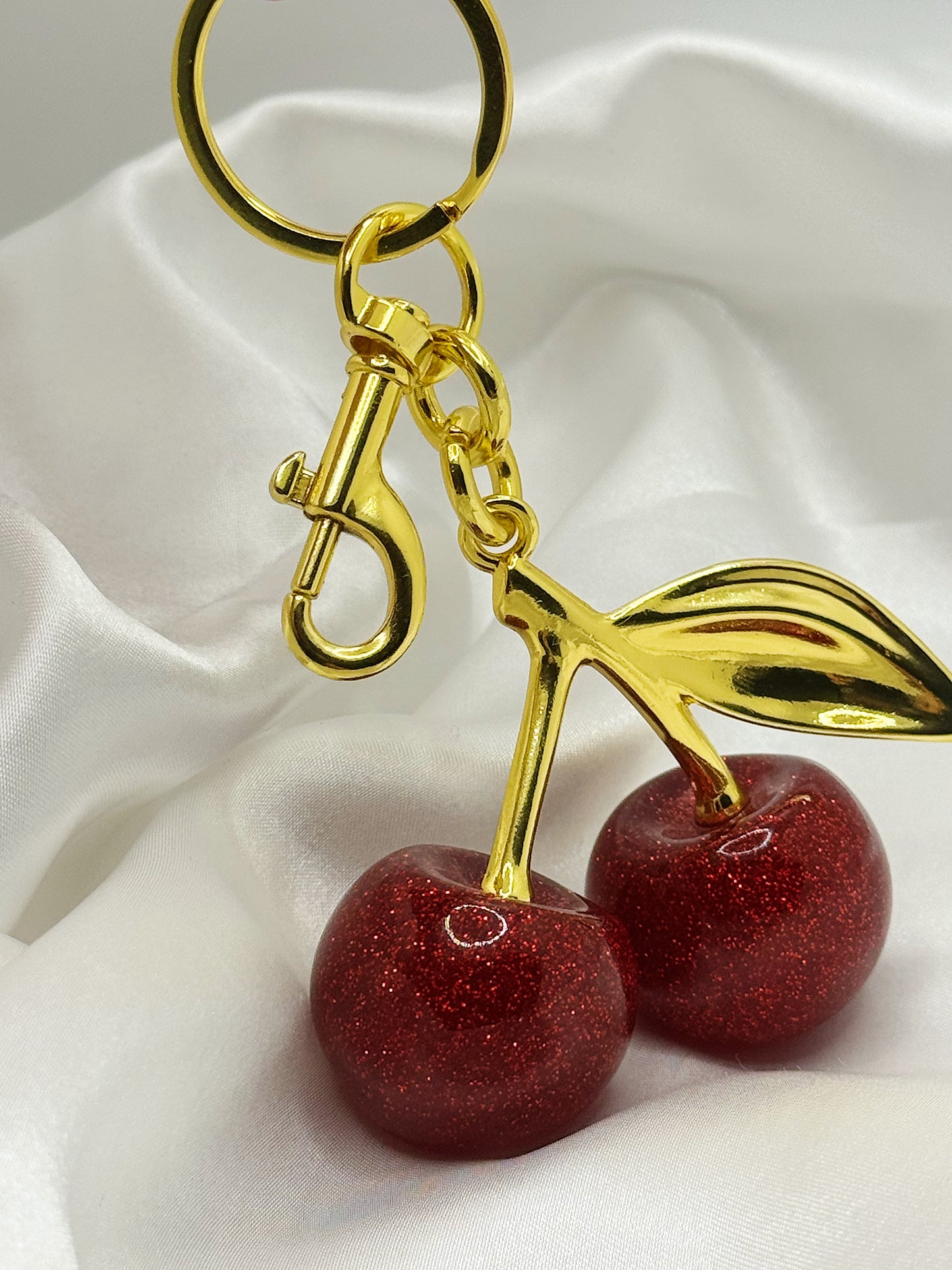 Golden Cherry Charm Keychain