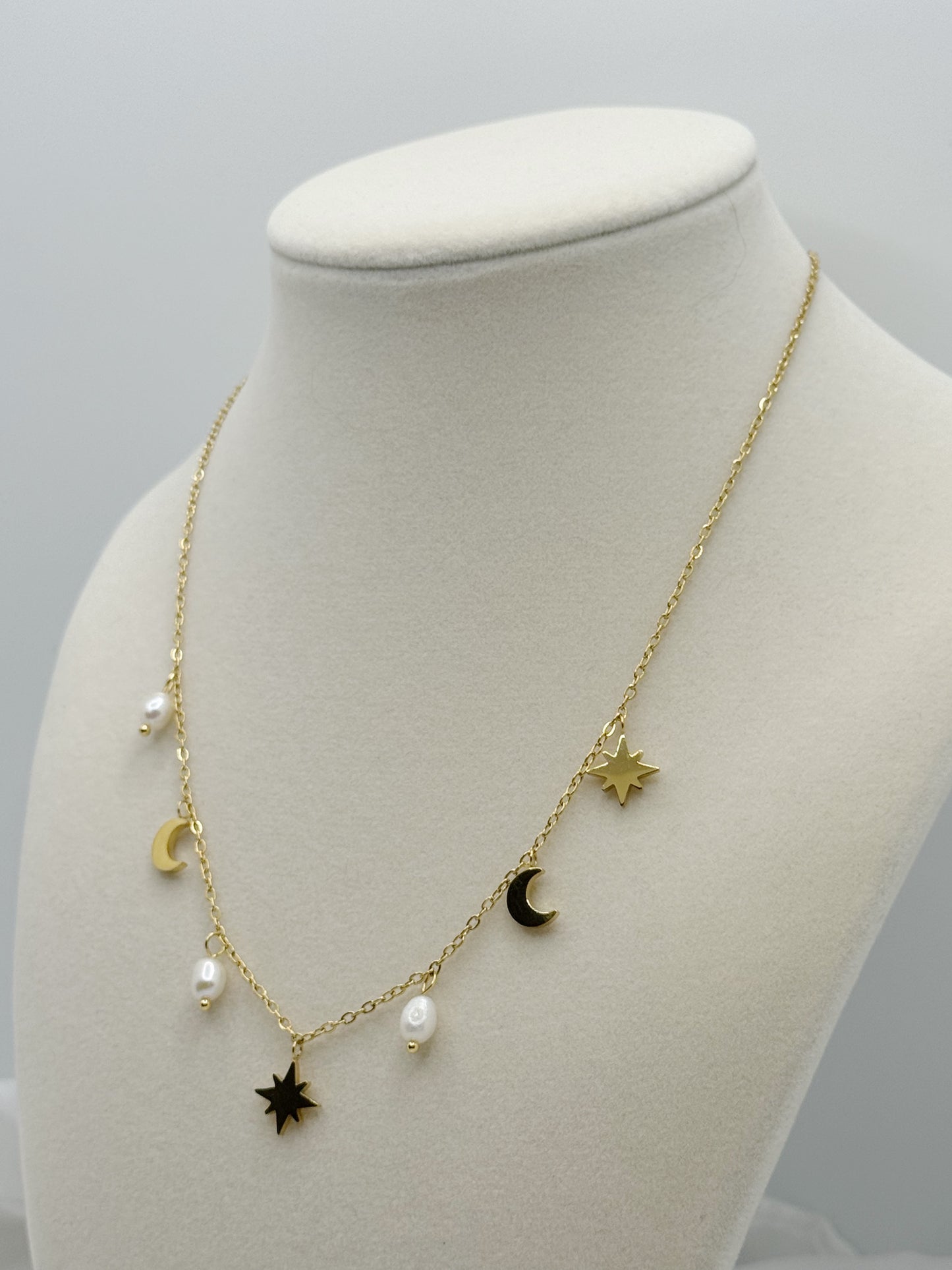 Celestial Star & Pearl Charm Necklace