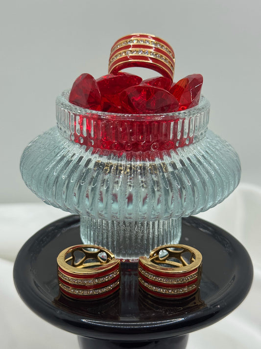 Red Enamel & Crystal Stripe Jewelry Set