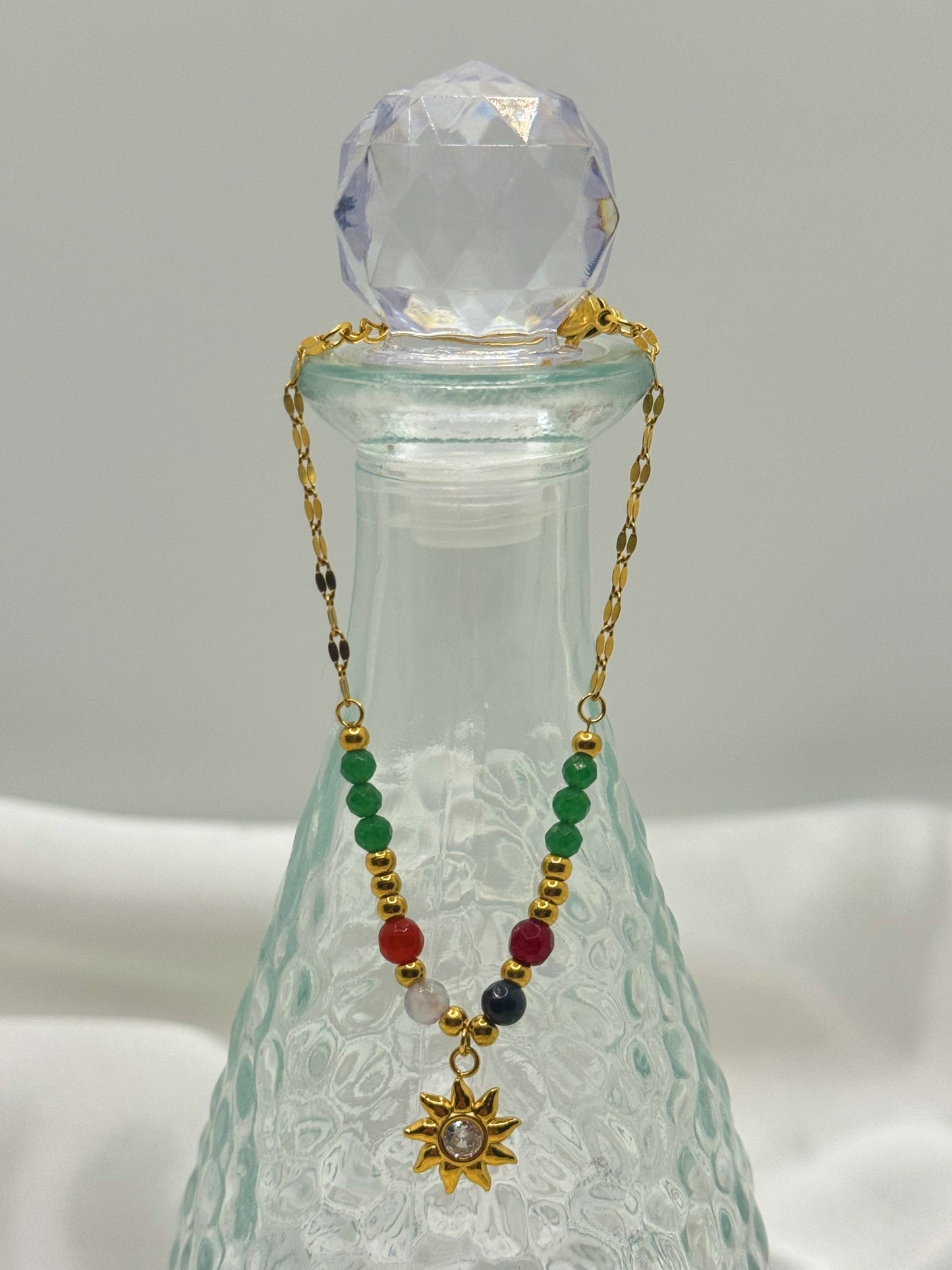 Colorful Gemstone Sun Charm Bracelet