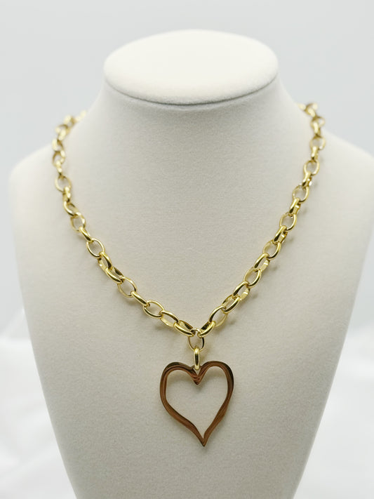 Open Heart Gold Pendant Necklace and Earrings