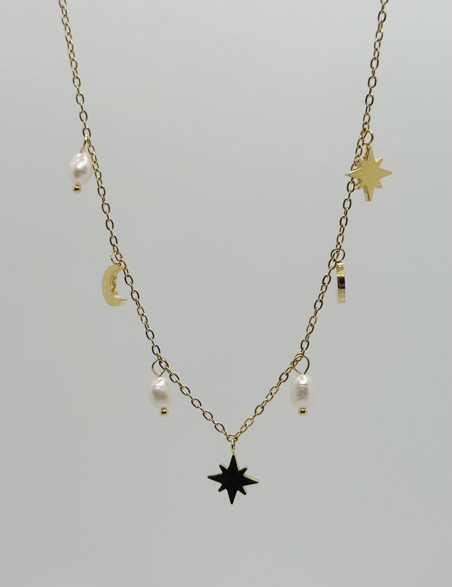 Celestial Star & Pearl Charm Necklace