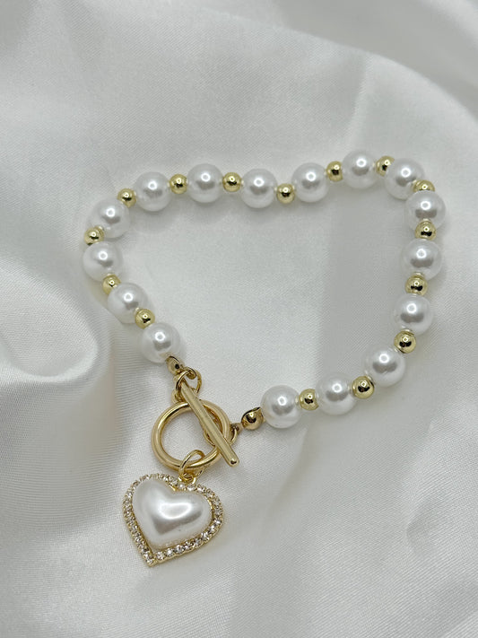 Pearl Heart Charm Bracelet