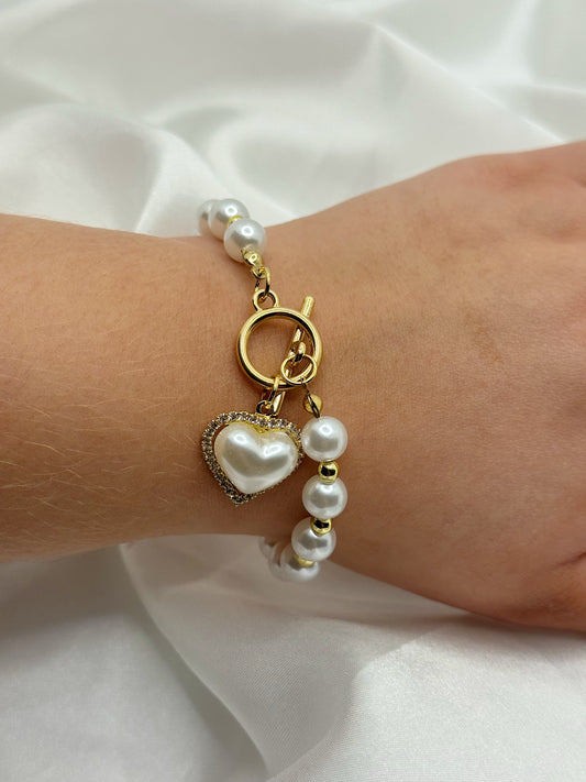 Pearl Heart Charm Bracelet
