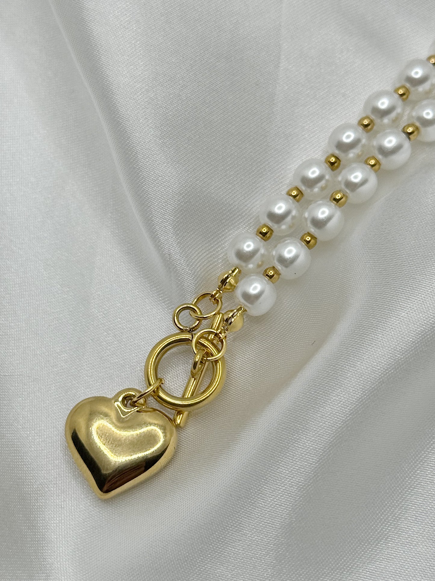 Golden Heart Pearl Bracelet