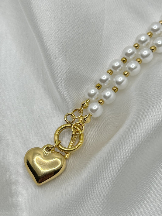 Golden Heart Pearl Bracelet