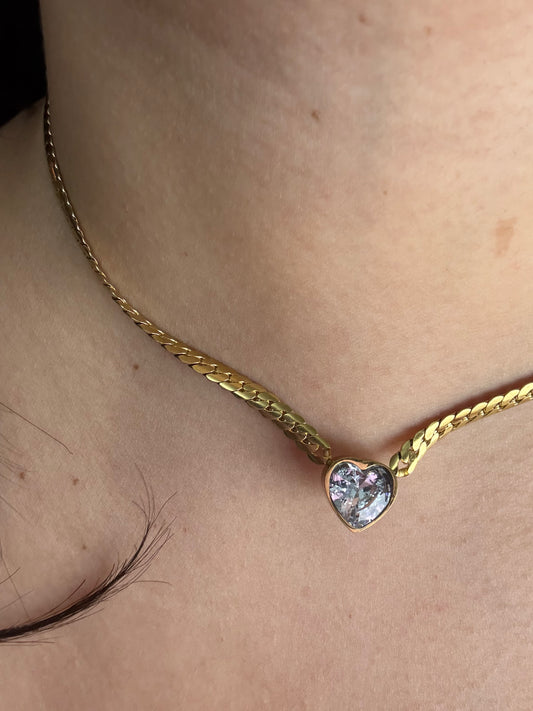 Heart-Cut Crystal Gold Necklace
