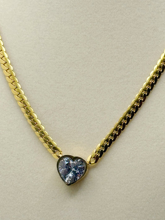 Heart-Cut Crystal Gold Necklace