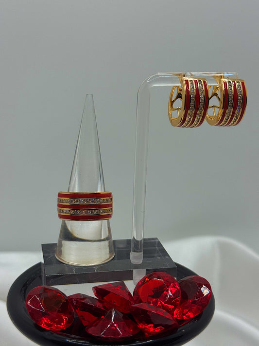 Red Enamel & Crystal Stripe Jewelry Set