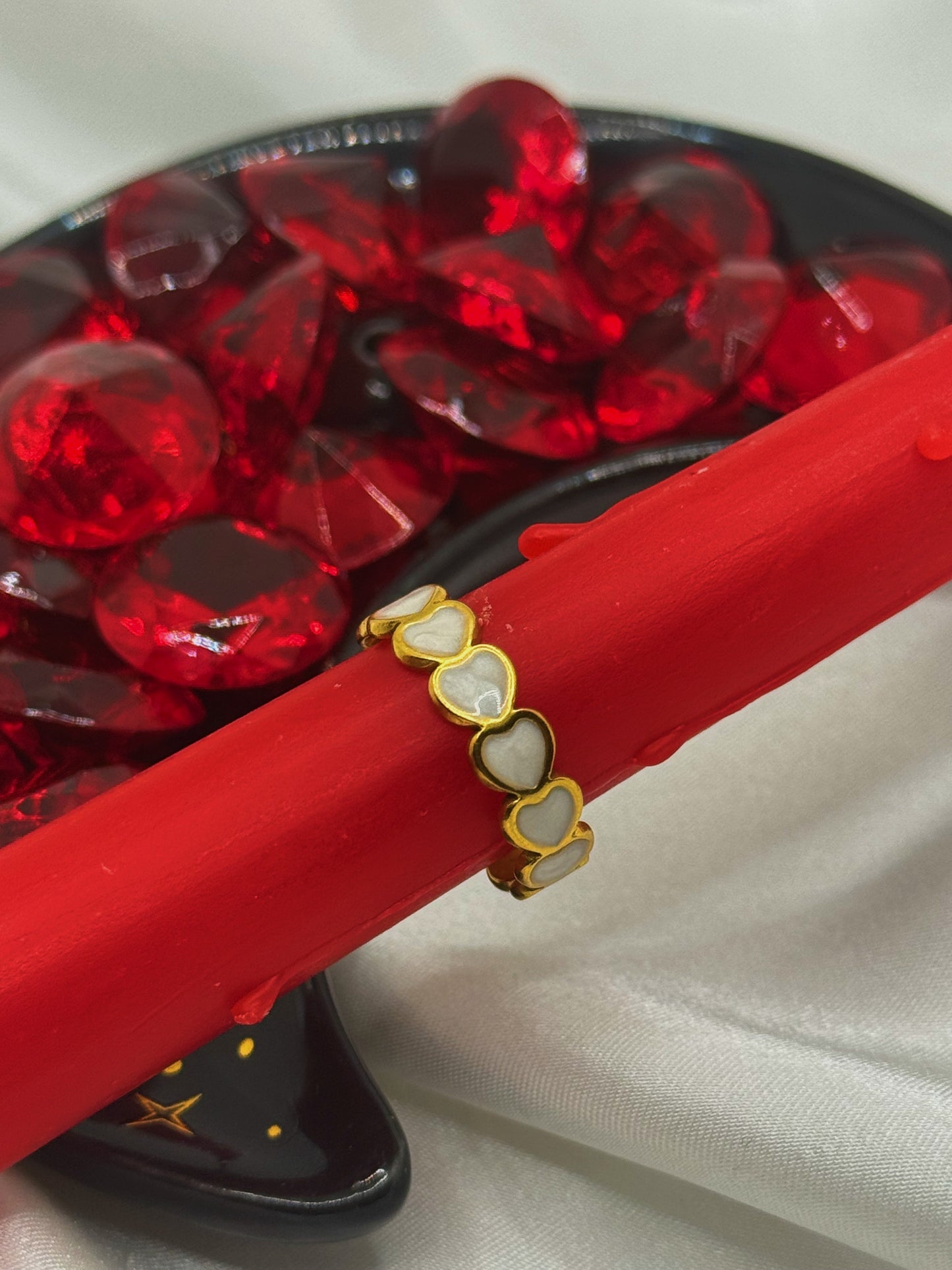 White Enamel Heart Open Ring