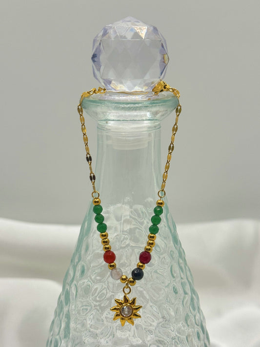 Colorful Gemstone Sun Charm Bracelet